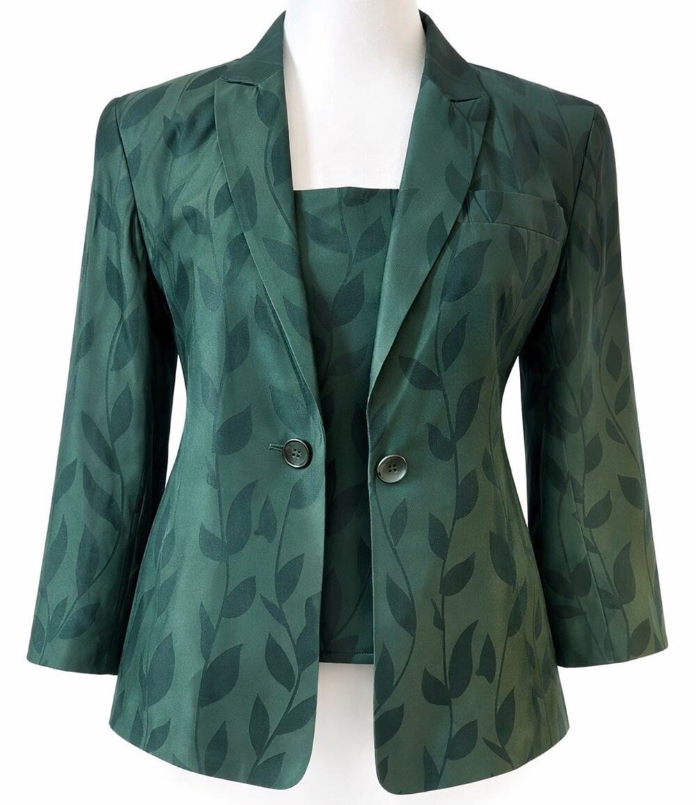 Vtg Saks Fifth Avenue Emerald Silk Blazer Suit Jacket Cami Set Women 6P